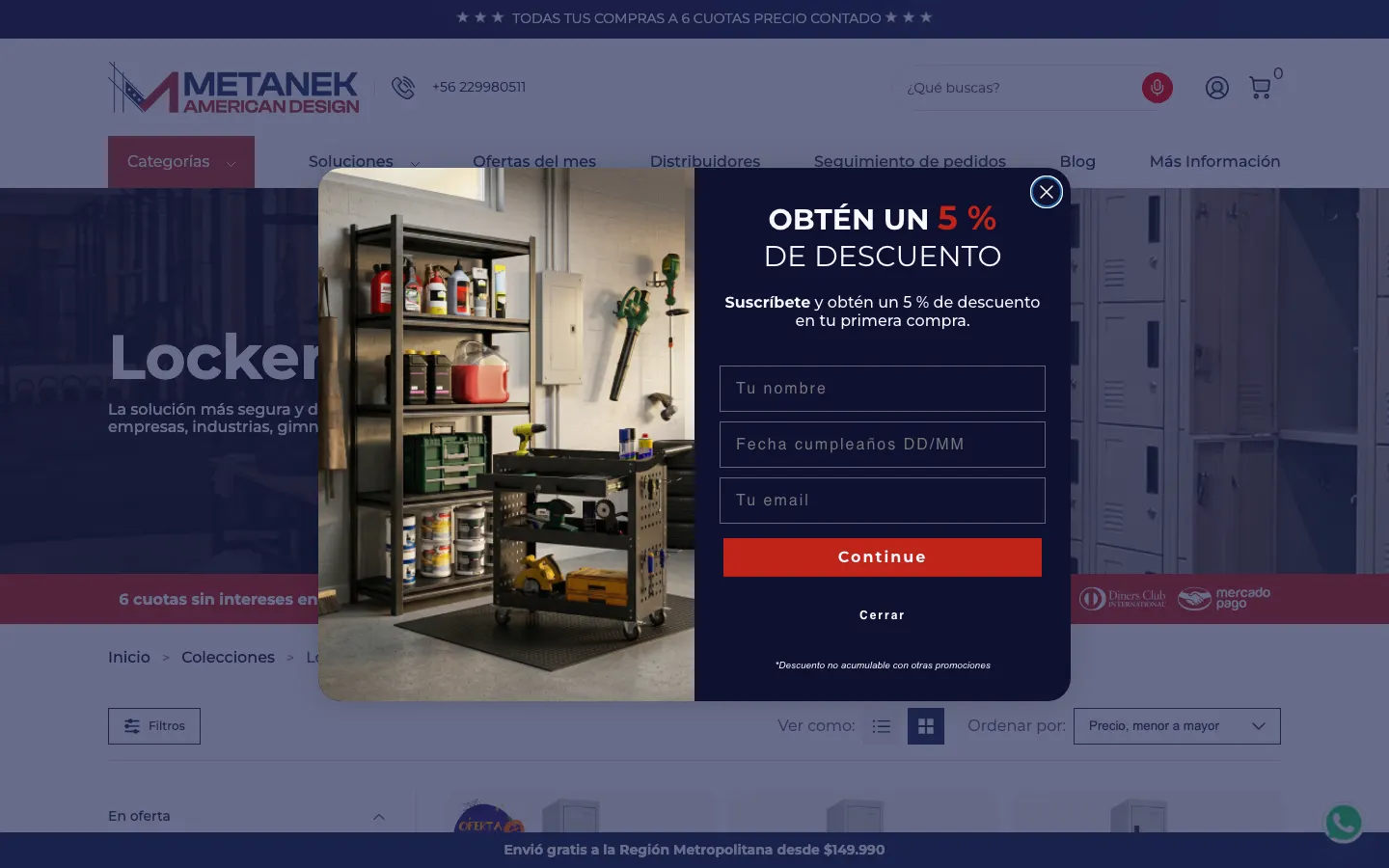 Colección de lockers con ventana emergente y banner